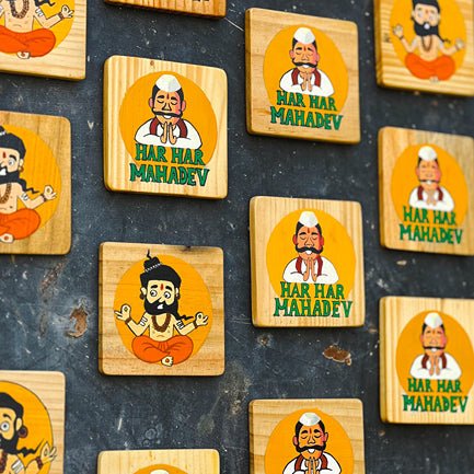 Har Har Mahadev Handpainted Wooden Fridge Magnet | Verified Sustainable by Brown Living™