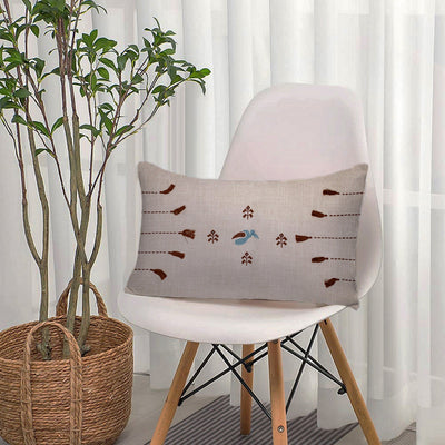 Hargila Cushion Cover | Hand - Embroidered Cotton Decorative Cushion – Covers & Inserts on Brown Living™. SKU: UD00000197 - n. Img 5.