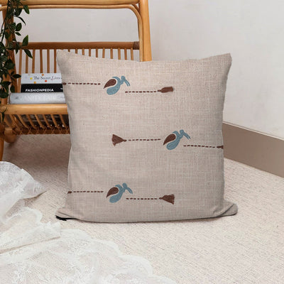 Hargila Cushion Cover | Hand - Embroidered Cotton Decorative Cushion – Covers & Inserts on Brown Living™. SKU: UD00000198 - n. Img 1.
