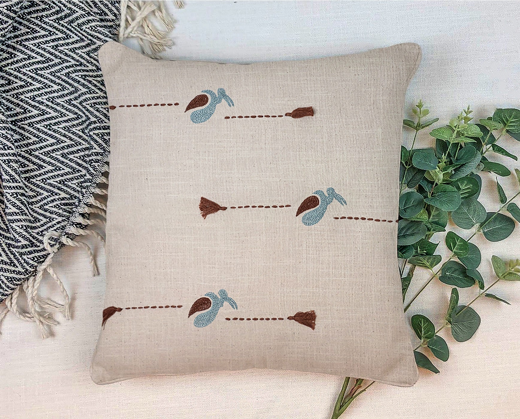 Hargila Cushion Cover | Hand - Embroidered Cotton Decorative Cushion – Covers & Inserts on Brown Living™. SKU: UD00000198 - n. Img 2.