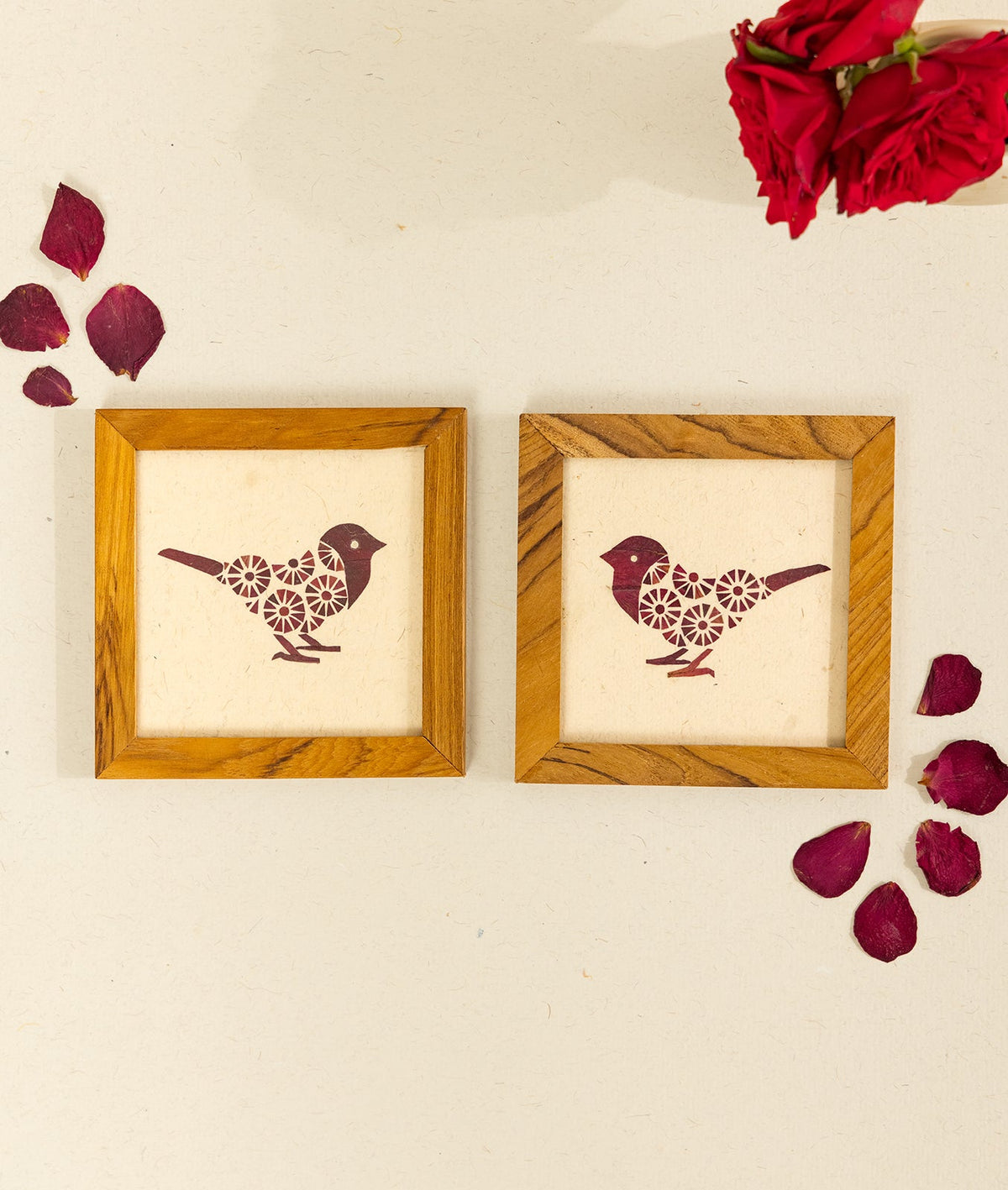 Harvest Sparrow Coasters Set Of 2 | Diwali Festive Table Decor – Coasters on Brown Living™. SKU: Gul_Diwali_26_019. Img 1.