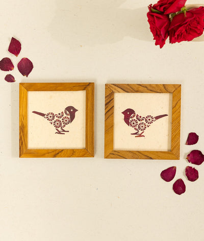 Harvest Sparrow Coasters Set Of 2 | Diwali Festive Table Decor – Coasters on Brown Living™. SKU: Gul_Diwali_26_019. Img 1.
