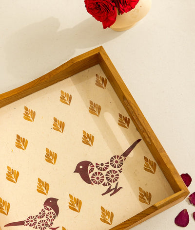 Harvest Sparrow Square Tray | Diwali Festive Serving Tray – Trays & Platters on Brown Living™. SKU: Gul_Diwali_26_022. Img 4.