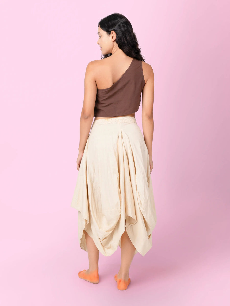 Hary – Sustainable Cotton Linen Draped Harem Skirt – Womens Skirt by Phuhar's available on Brown Living™. Beige Xs. SKU: pH1011. Img 5.