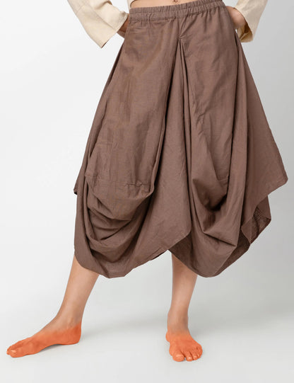 Hary – Sustainable Cotton Linen Draped Harem Skirt – Womens Skirt by Phuhar's available on Brown Living™. Brown Xs. SKU: pH0961. Img 13.