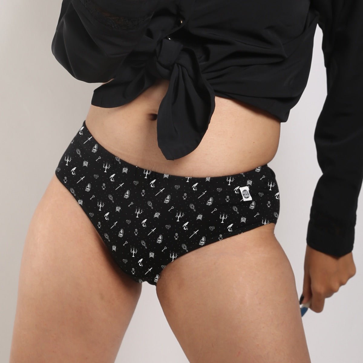 Haunted House Bio - washed Organic Cotton Hipster – Womens Underwear by WEAR EQUAL available on Brown Living™. S . SKU: 003/BA/HUNHOU/AOP_24BL10593. Img 1.