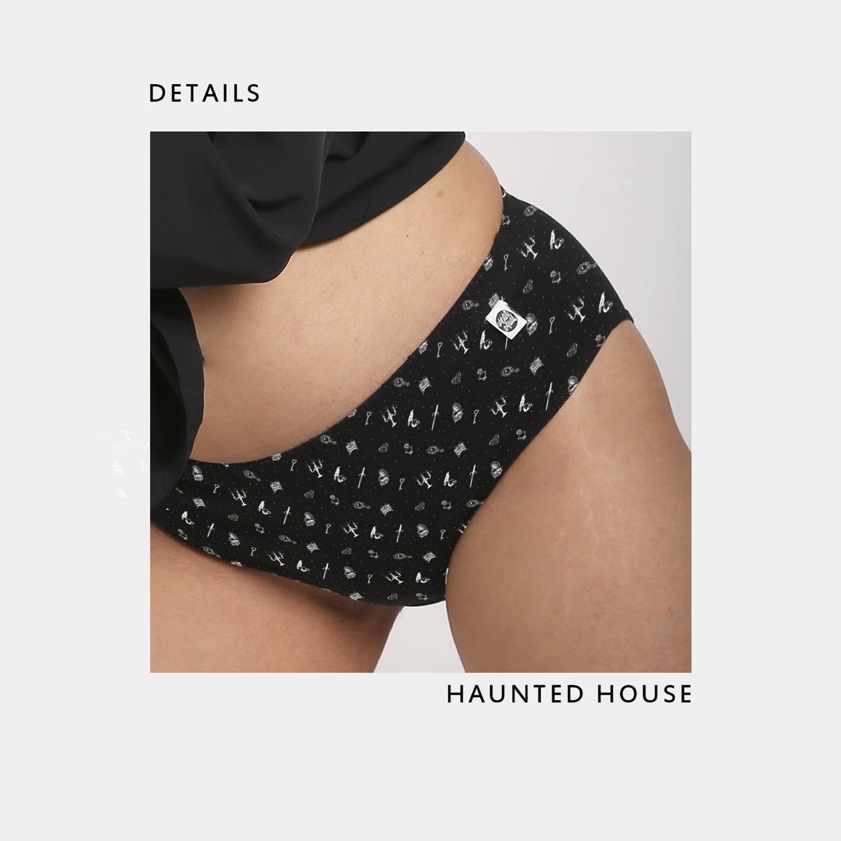 Haunted House Bio - washed Organic Cotton Hipster – Womens Underwear by WEAR EQUAL available on Brown Living™. S . SKU: 003/BA/HUNHOU/AOP_24BL10593. Img 4.