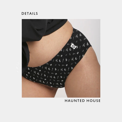 Haunted House Bio - washed Organic Cotton Hipster – Womens Underwear by WEAR EQUAL available on Brown Living™. S . SKU: 003/BA/HUNHOU/AOP_24BL10593. Img 4.
