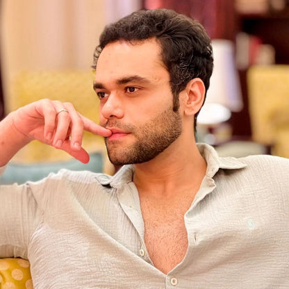 Haze Gauge Cotton Grey Shirt with Lightweight Texture – Mens Shirt on Brown Living™. SKU: DM - GR - F - S. Img 2.