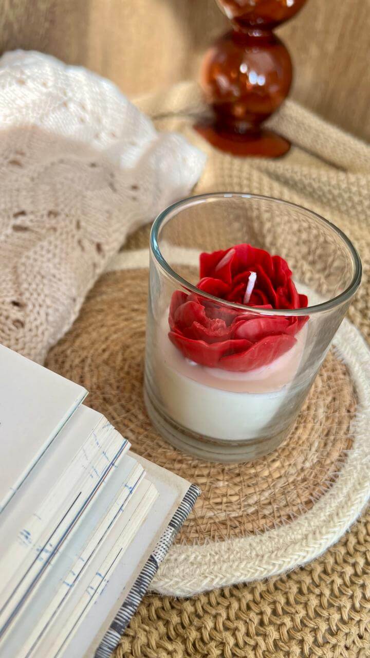 Heart Rose Glass Jar Candle | Handcrafted Romantic Scented Candle – Candles & Fragrances on Brown Living™. SKU: LUSH_0020. Img 2.