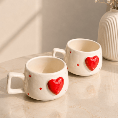 Heartfelt Duo Heart Design Ceramic Mug Set of 2 | Festive Gift – Mugs on Brown Living™. SKU: D-441. Img 6.