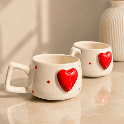 Heartfelt Duo Heart Design Ceramic Mug Set of 2 | Festive Gift – Mugs on Brown Living™. SKU: D-441. Img 3.