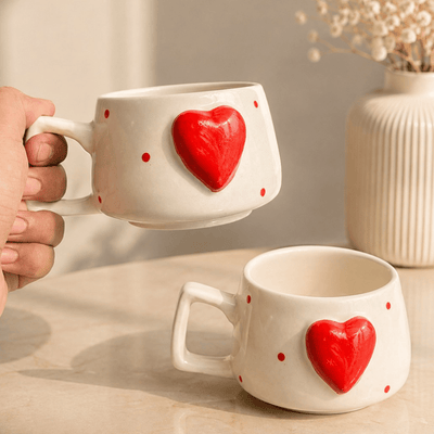 Heartfelt Duo Heart Design Ceramic Mug Set of 2 | Festive Gift – Mugs on Brown Living™. SKU: D-441. Img 8.