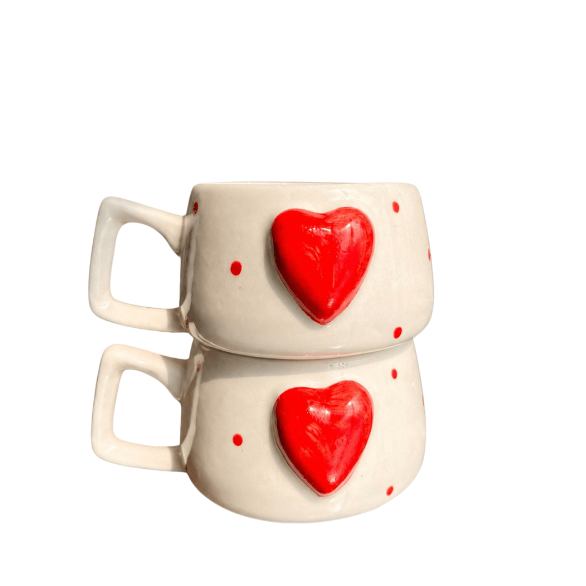 Heartfelt Duo Heart Design Ceramic Mug Set of 2 | Festive Gift – Mugs on Brown Living™. SKU: D-441. Img 2.