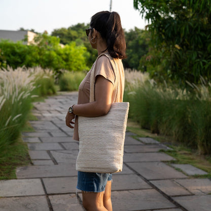Heera Hand - Woven Tote Bag | Artisan - Made Everyday Carry Tote – Bags on Brown Living™. SKU: S22WHEETO147-BE. Img 6.
