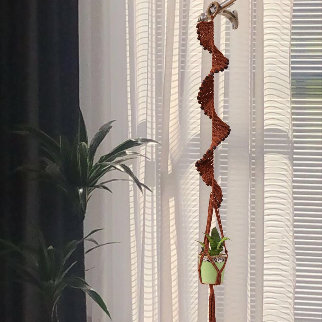 Helical Brown Macrame Plant Holder | Verified Sustainable by Brown Living™