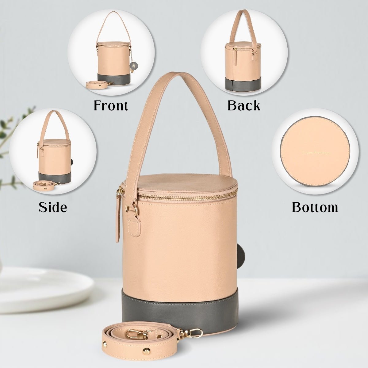 Hemera (Almond & Grey) | Women's bag made with Apple Leather – Womens Handbag on Brown Living™. SKU: BGH 5002. Img 5.