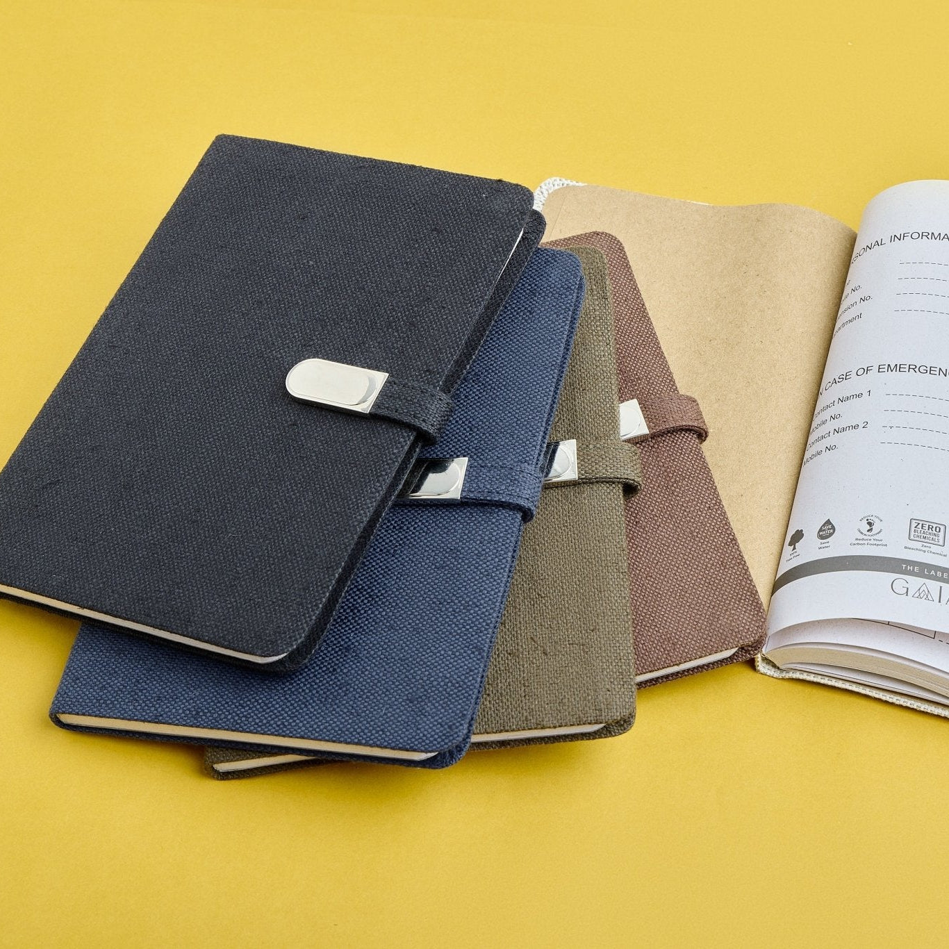 Hemp A5 Diary with Button Flap Closure | Eco - Friendly Handcrafted Note – Notebooks & Notepads on Brown Living™. SKU: GD06-OLIVE. Img 12.