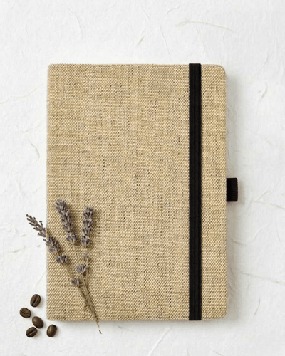 Hemp A5 Notebook Diary with Elastic Lock & Pen Loop – Notebooks & Notepads on Brown Living™. SKU: GD05-OLIVE. Img 12.