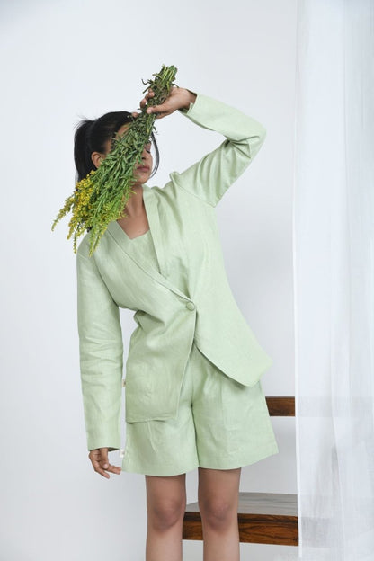 Hemp Crop Blazer For Officewear And Modern Dressing – Womens Jacket by Pravaah India available on Brown Living™. S Peach. SKU: PRA24CL2PS. Img 9.