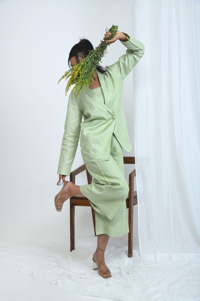 Hemp Crop Blazer For Officewear And Modern Dressing – Womens Jacket by Pravaah India available on Brown Living™. S Peach. SKU: PRA24CL2PS. Img 10.