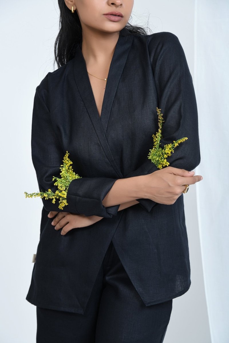 Hemp Crop Blazer For Officewear And Modern Dressing – Womens Jacket by Pravaah India available on Brown Living™. S Peach. SKU: PRA24CL2PS. Img 5.