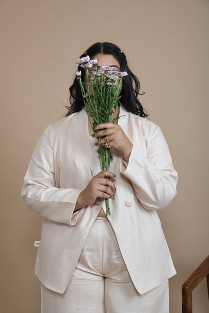 Hemp Crop Blazer For Officewear And Modern Dressing – Womens Jacket by Pravaah India available on Brown Living™. S Peach. SKU: PRA24CL2PS. Img 4.
