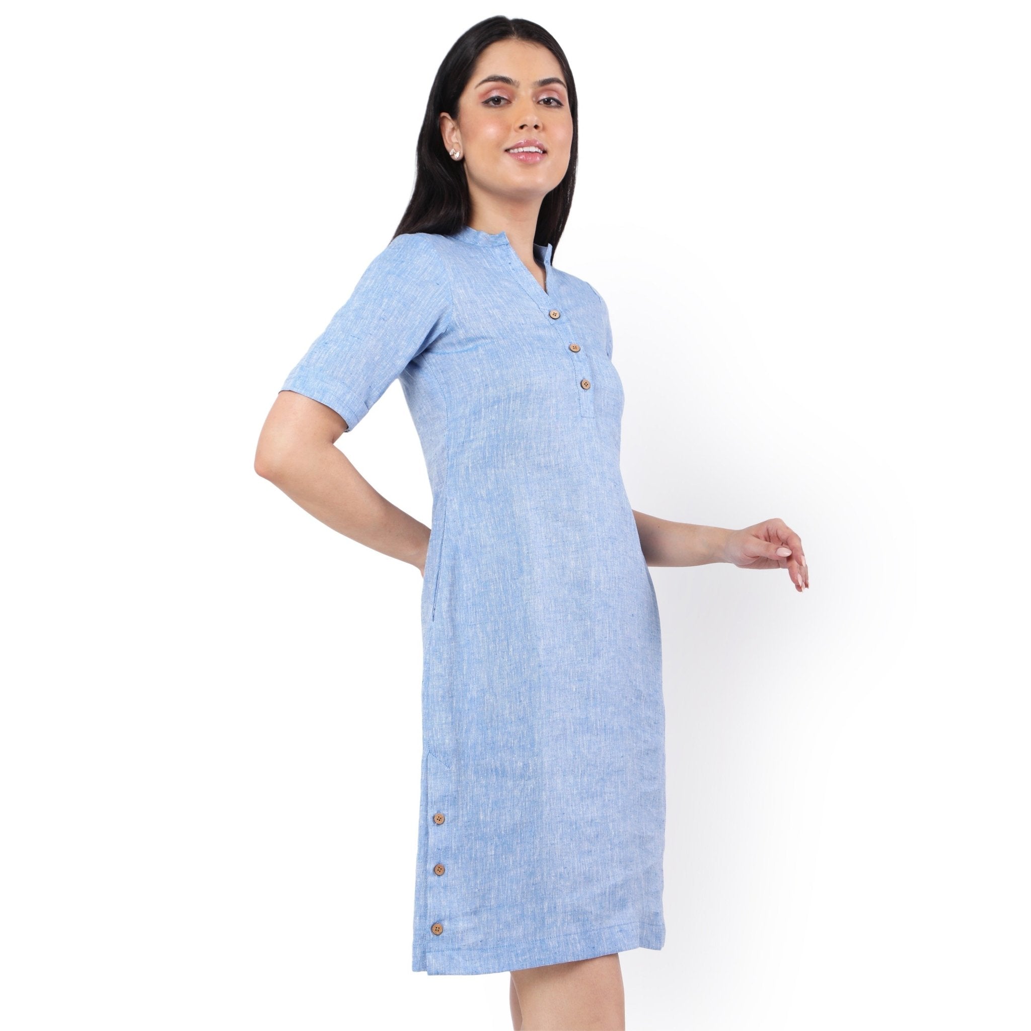 Hemp Denim Blue Dress – Womens Dress on Brown Living™. SKU: GD02-SKYBLUE-S. Img 3.