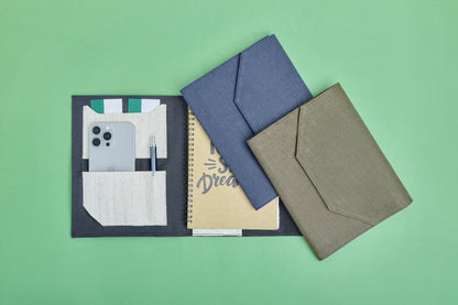 Hemp Diary Organiser | Handcrafted Hemp Fabric Notebook Holder – Organizers on Brown Living™. SKU: GDO01-OLIVE. Img 6.