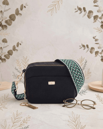 Hemp Double Pocket Sling Bag | Crossbody Sling for Everyday Use – Bags on Brown Living™. SKU: GSB01-BLACK. Img 8.