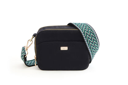 Hemp Double Pocket Sling Bag | Crossbody Sling for Everyday Use – Bags on Brown Living™. SKU: GSB01-BLACK. Img 1.