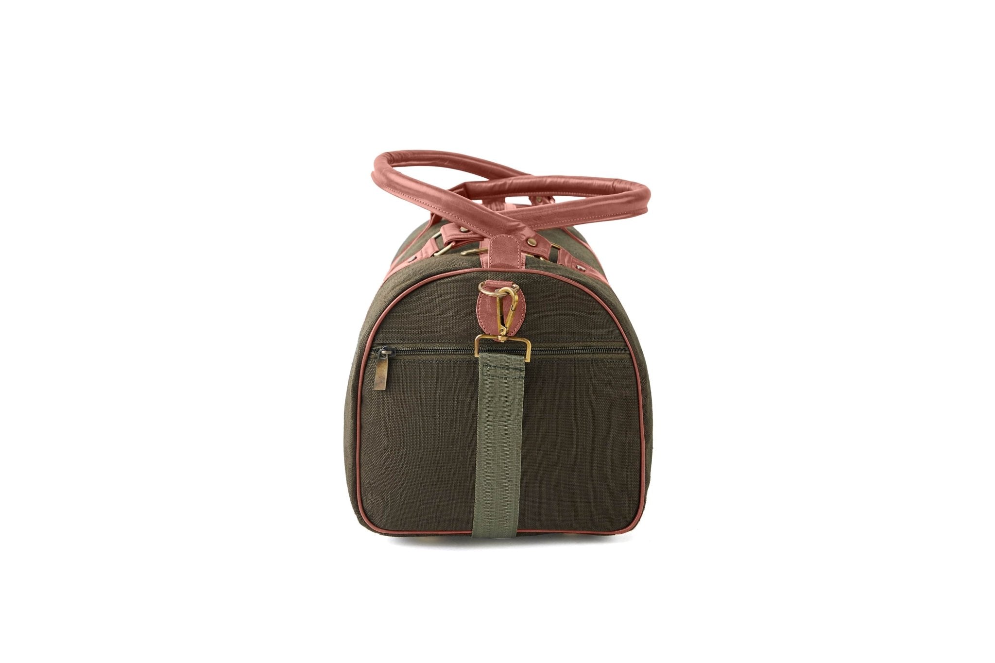 Hemp Duffle Bag | Eco - Friendly Travel & Gym Bag – Travel Duffel on Brown Living™. SKU: GDB01-OLIVE. Img 9.