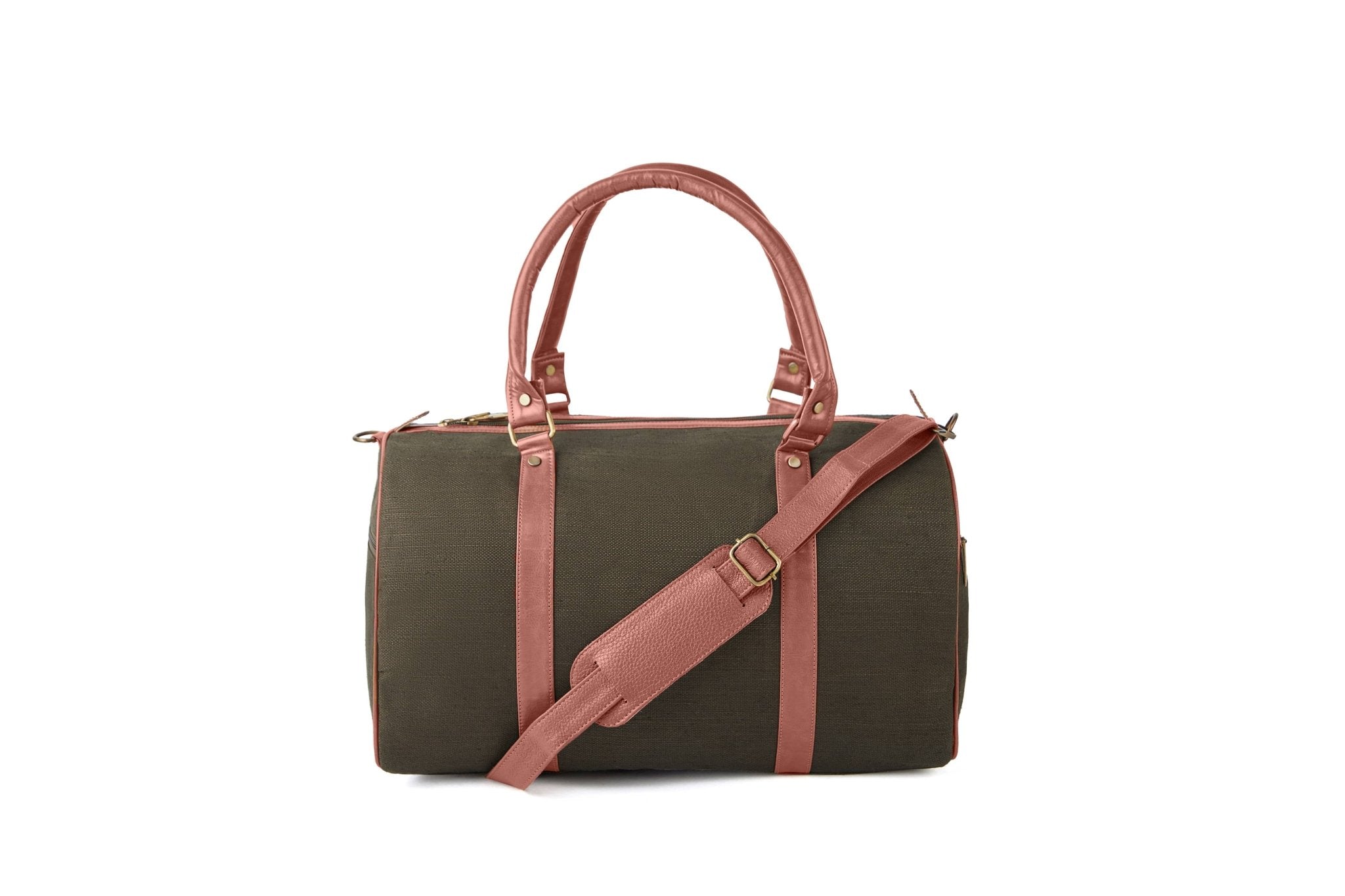 Hemp Duffle Bag | Eco - Friendly Travel & Gym Bag – Travel Duffel on Brown Living™. SKU: GDB01-OLIVE. Img 7.