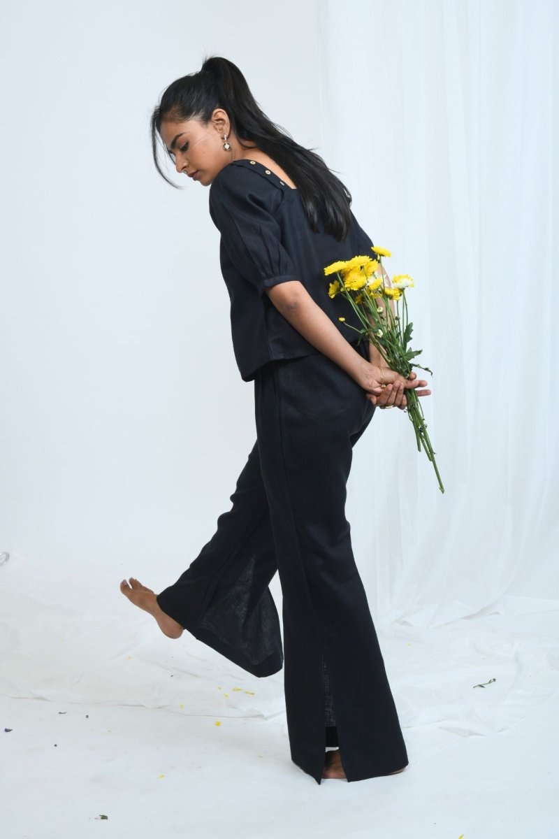 Hemp Flared Pants with Side Detail | Truffle | Verified Sustainable Womens Pants on Brown Living™