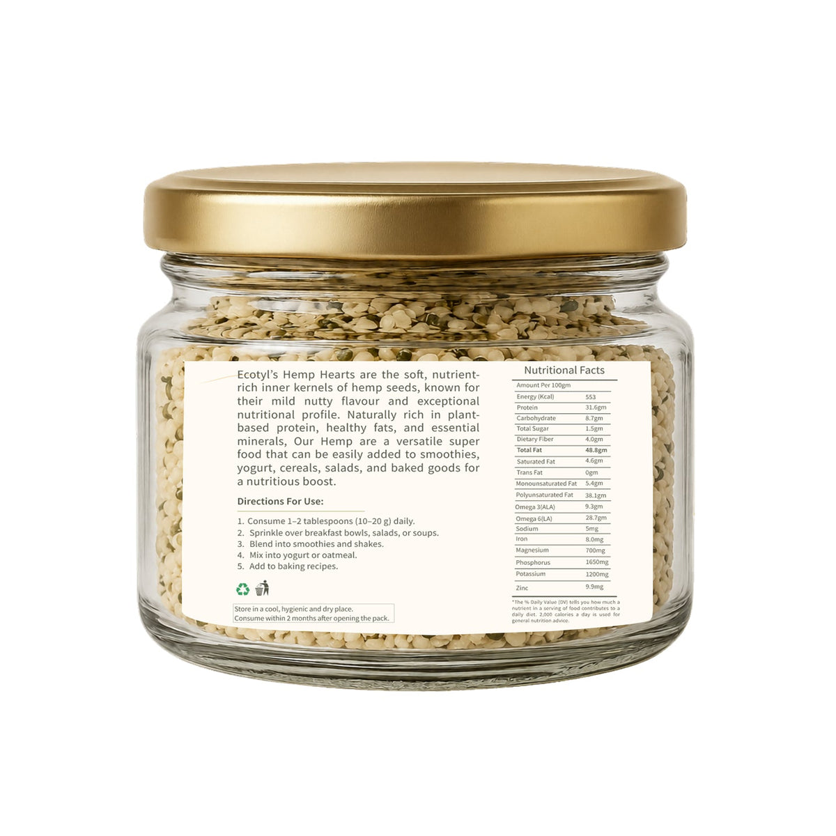 Hemp Hearts | Rich in Omega-3 & Protein | 175g – Dried Fruits, Nuts & Seeds on Brown Living™. SKU: ECOTYL00049. Img 6.