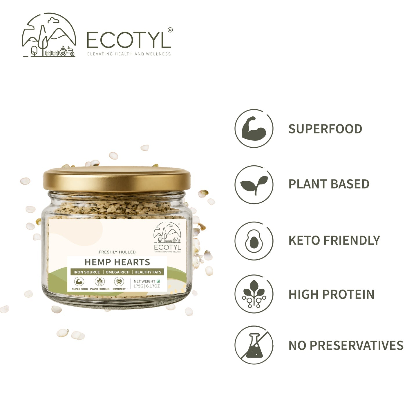 Hemp Hearts | Rich in Omega-3 & Protein | 175g – Dried Fruits, Nuts & Seeds on Brown Living™. SKU: ECOTYL00049. Img 3.