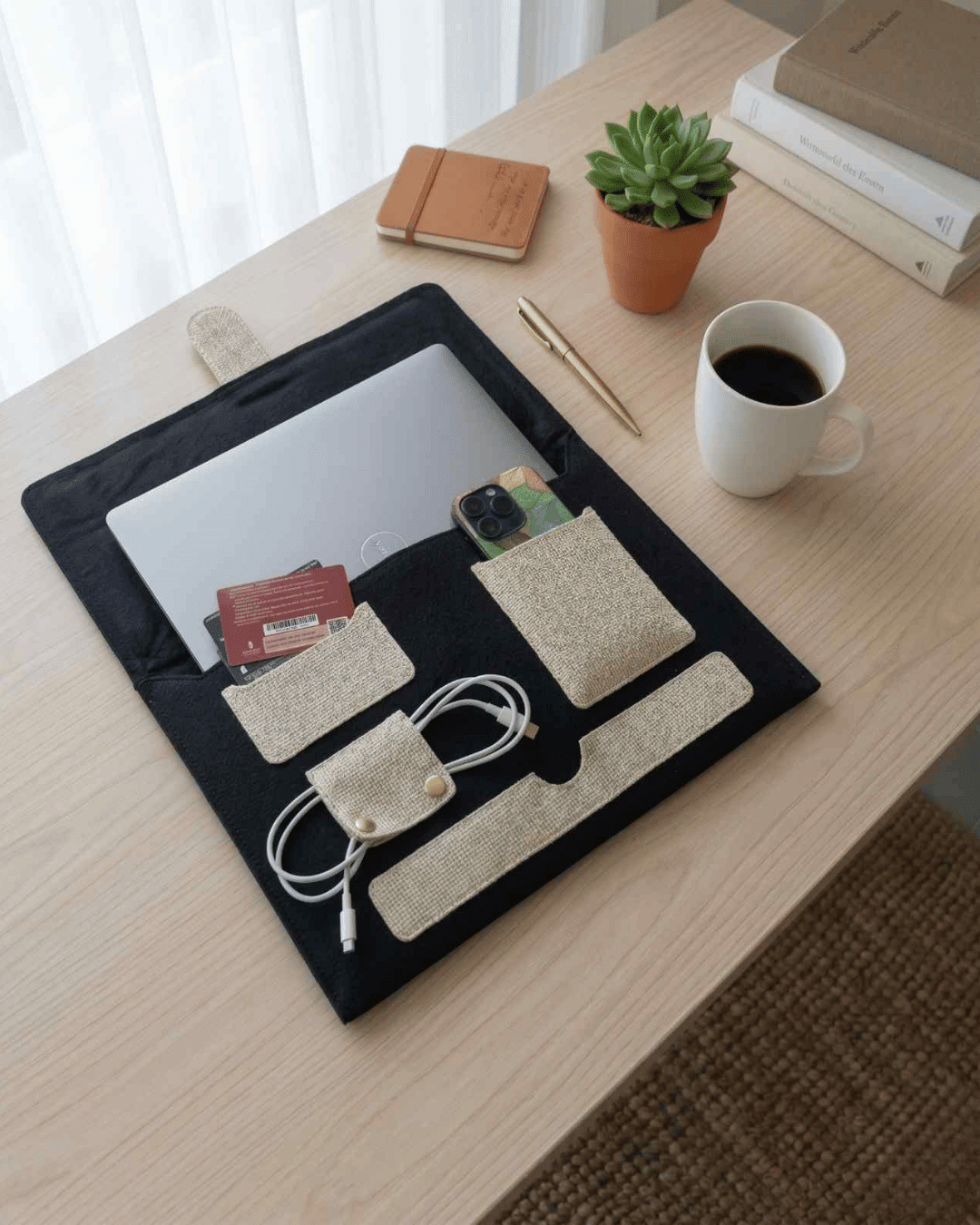 Hemp Laptop Sleeve Organiser | Eco - Friendly & Stylish Work Essential – Organizers & Planners on Brown Living™. SKU: GLS04-OLIVE. Img 9.