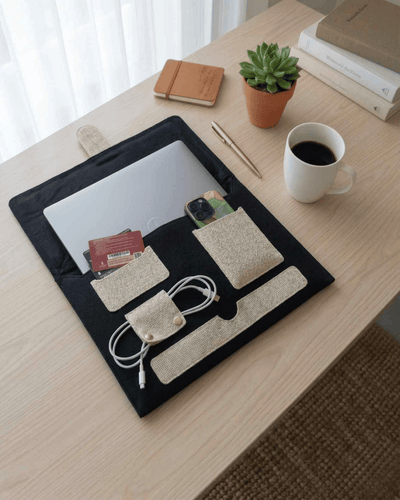 Hemp Laptop Sleeve Organiser | Eco - Friendly & Stylish Work Essential – Organizers & Planners on Brown Living™. SKU: GLS04-OLIVE. Img 9.