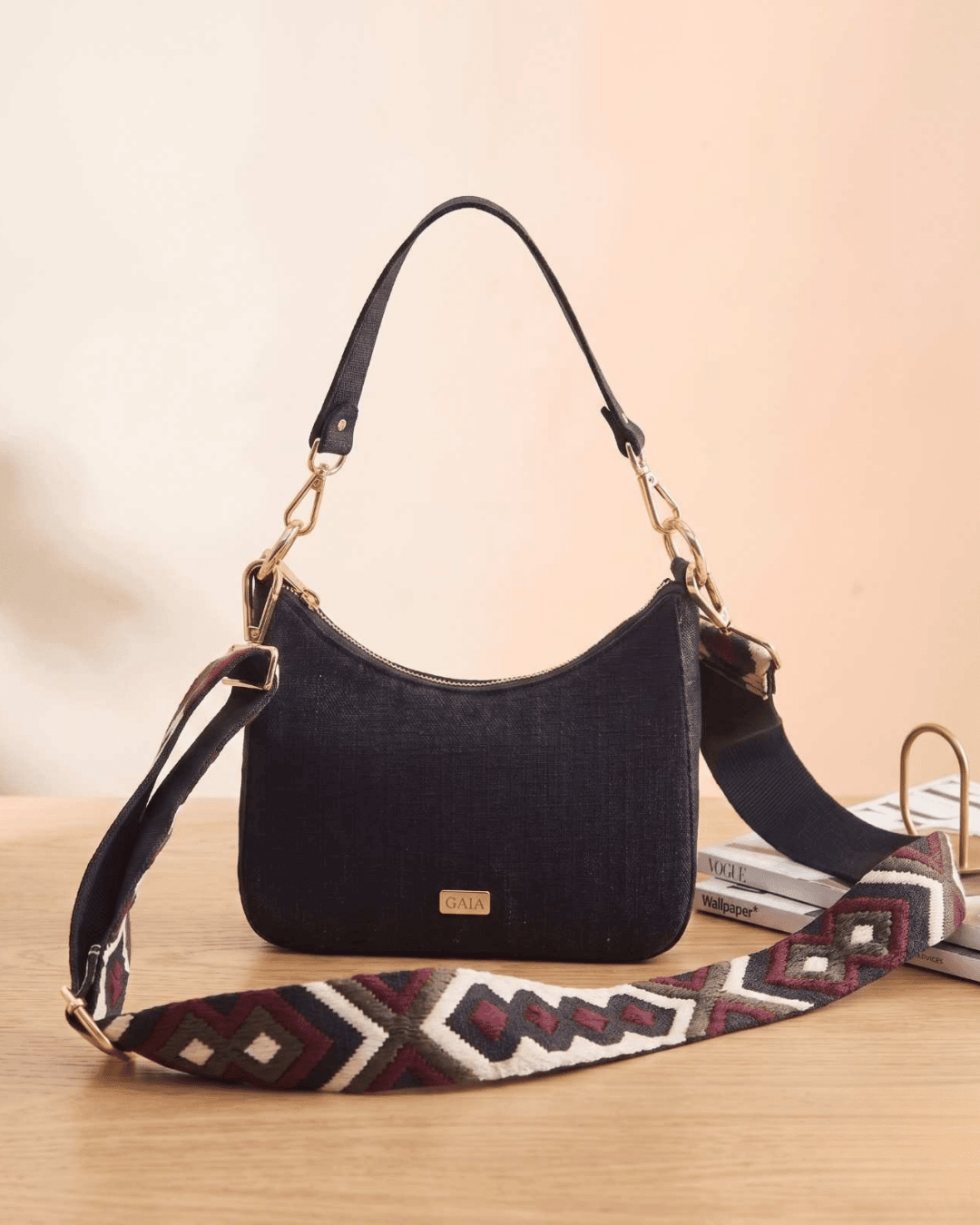 Hemp Lunar Shoulder Sling Bag | Eco - Friendly Everyday Crossbody – Bags on Brown Living™. SKU: GSB02-BLACK. Img 8.