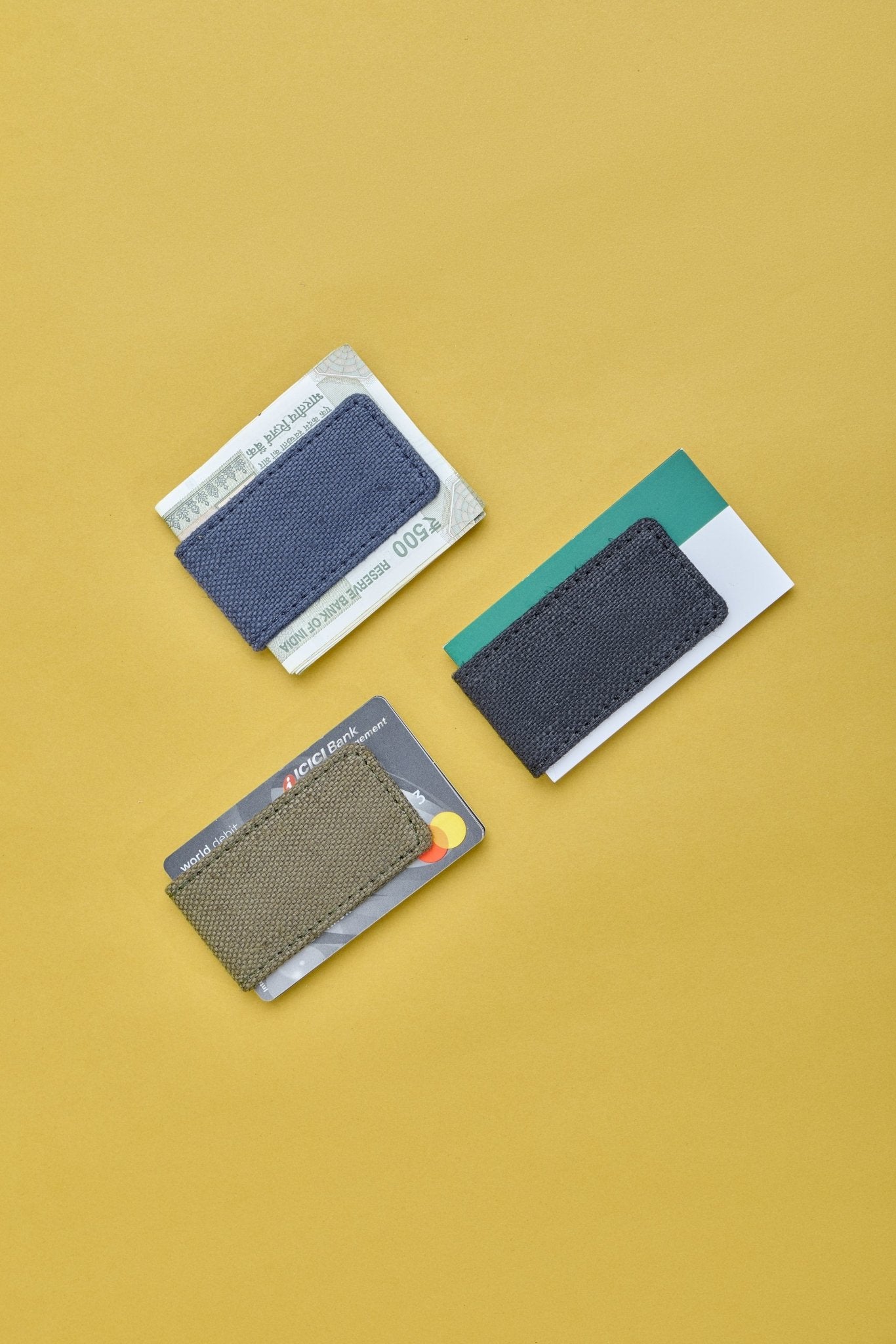 Hemp Money Clip (Set of 3) | Handcrafted Eco - Friendly Cash Holder – Paper Clips & Clamps on Brown Living™. SKU: GMC01-OLIVE. Img 7.