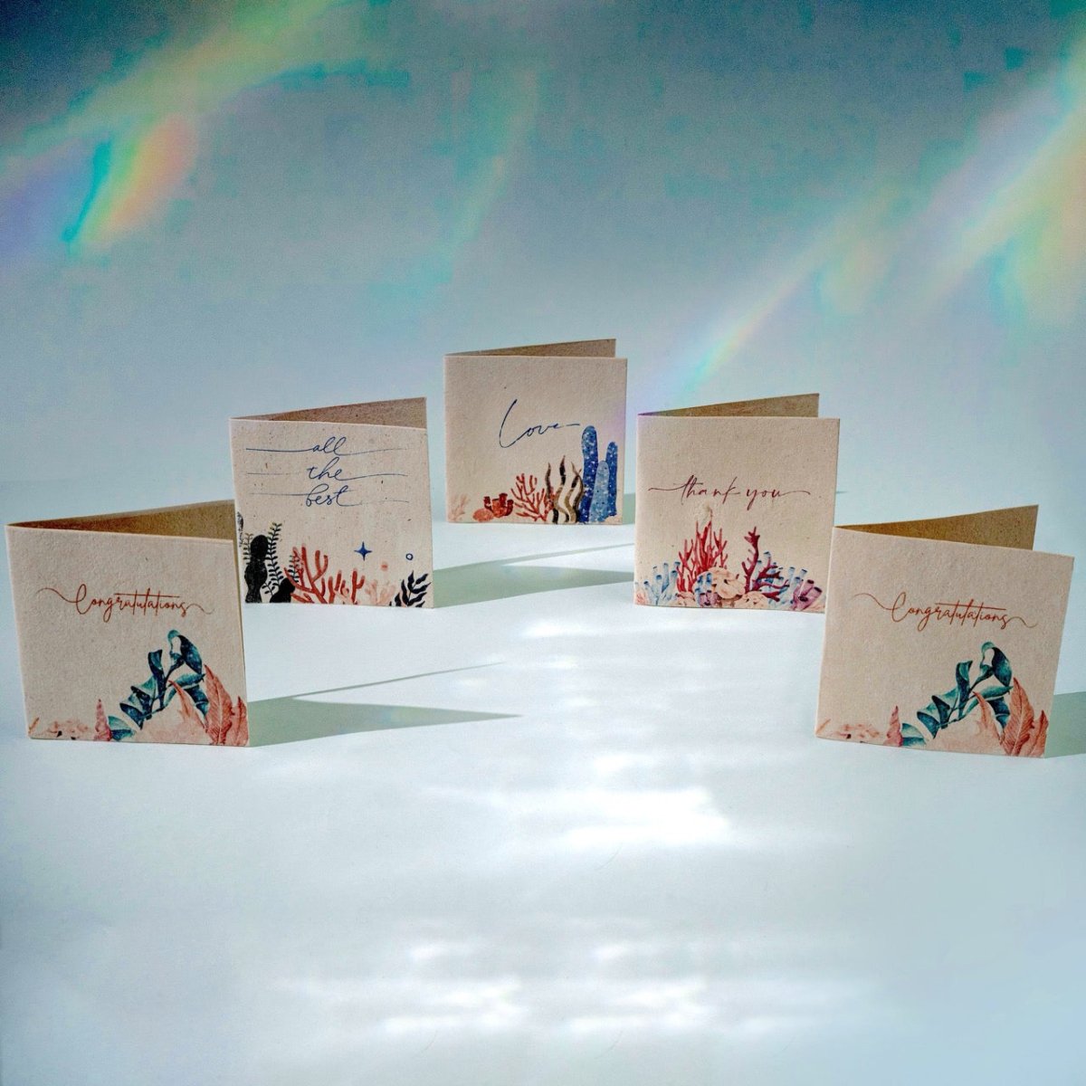 Hemp Paper Gift Cards | Set 5 Envelopes | Uttarakhand, Samudra & Pushp – Greeting & Note Cards by Pravaah India available on Brown Living™. Samudra Gift Cards Set . SKU: PRA23ST01GC. Img 1.