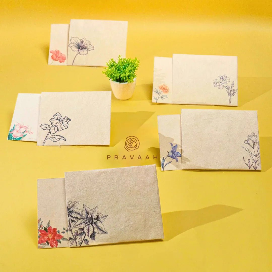 Hemp Paper Note Cards | Set 5 Envelopes | Uttarakhand, Samudra & Pushp – Greeting & Note Cards by Pravaah India available on Brown Living™. Pushp Note Cards Set . SKU: PRA23ST03NC. Img 1.