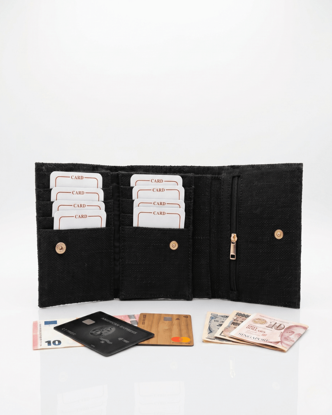 Hemp Plain 3 Fold Unisex Wallet Eco Friendly Minimal Wallet – Wallets on Brown Living™. SKU: GWL05-BLACK. Img 4.