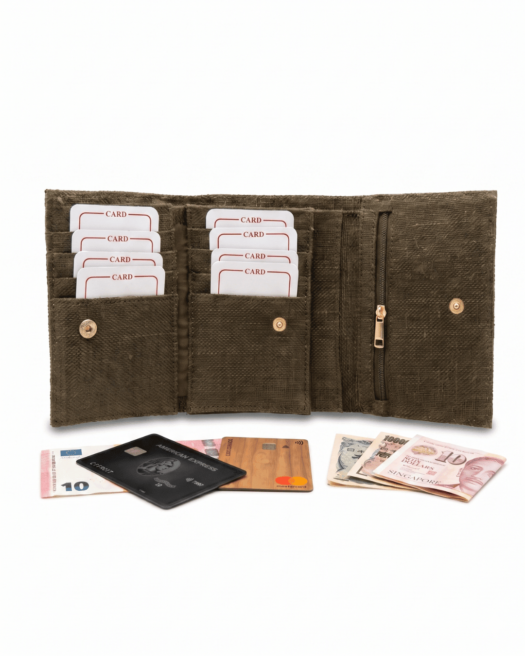 Hemp Plain 3 Fold Unisex Wallet Eco Friendly Minimal Wallet – Wallets on Brown Living™. SKU: GWL05-OLIVE. Img 12.