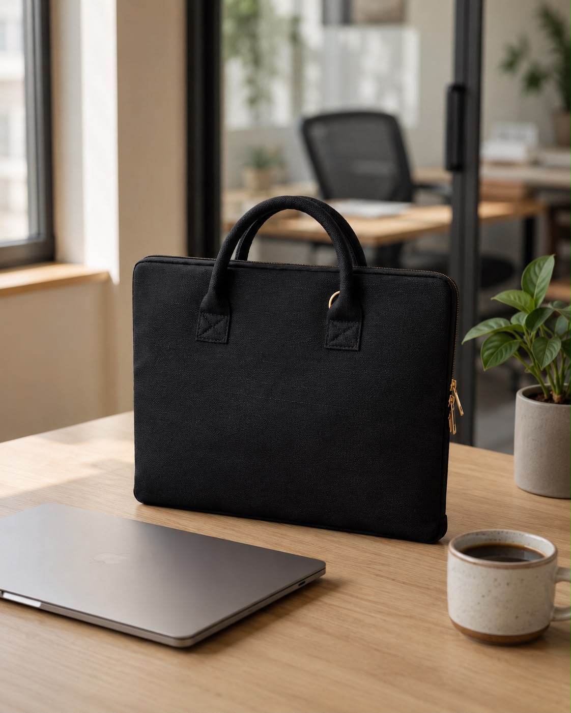 Hemp Solid Slim Laptop Bag – Laptop Sleeve on Brown Living™. SKU: GLBS02-BLACK. Img 1.