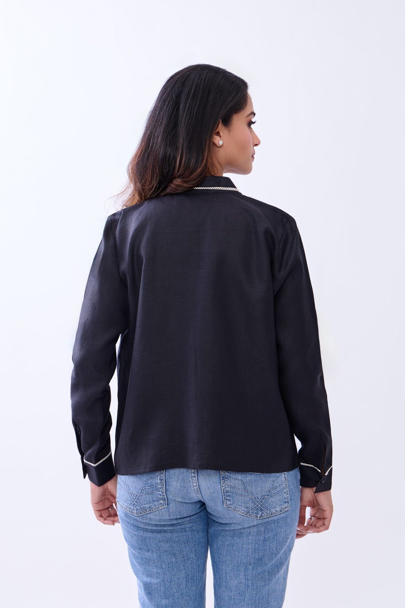Hemp Women’s Front Open Blazer | Sustainable Eco - Friendly Jacket – Womens Blazer on Brown Living™. SKU: GBL01-BLACK-S. Img 10.