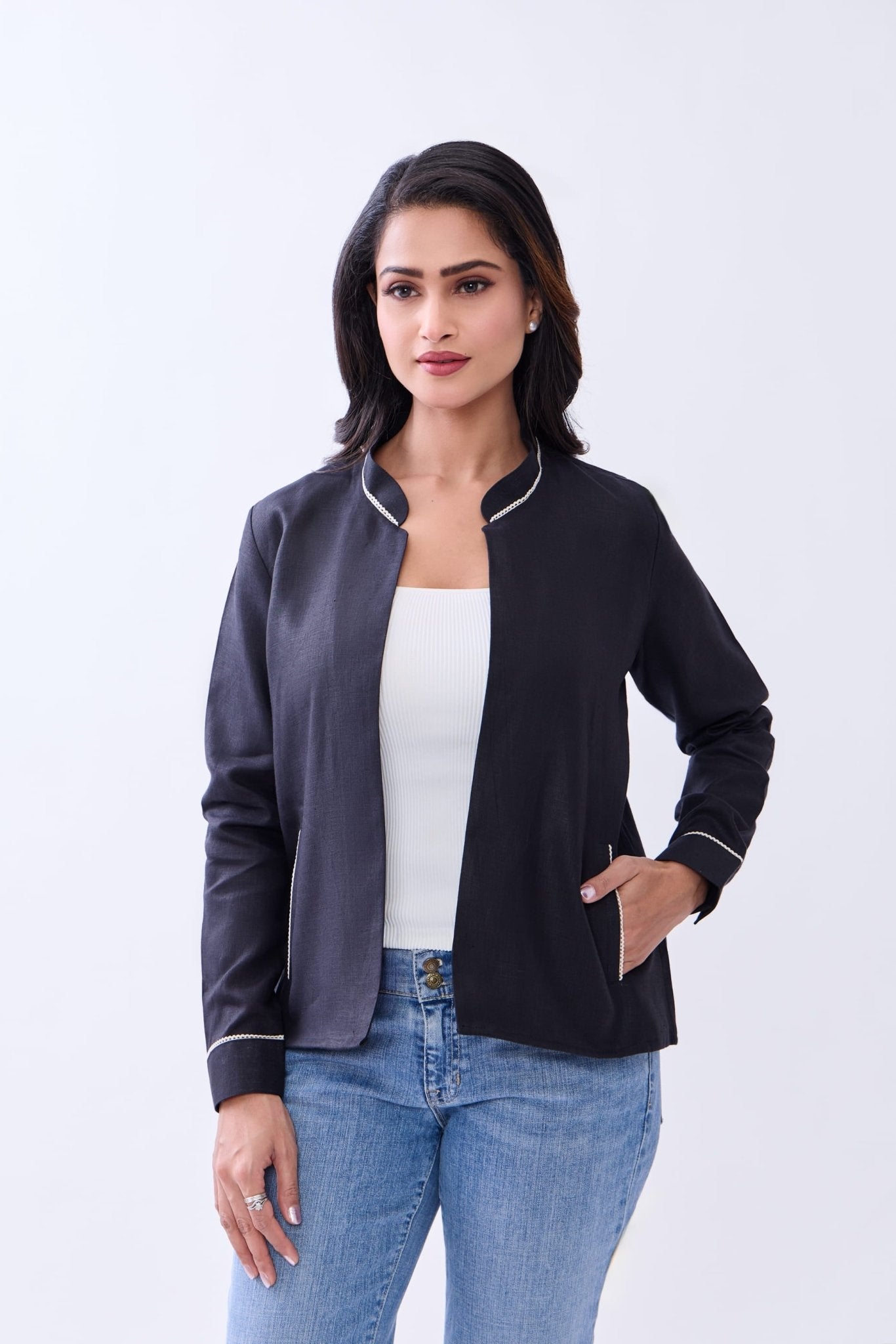 Hemp Women’s Front Open Blazer | Sustainable Eco - Friendly Jacket – Womens Blazer on Brown Living™. SKU: GBL01-BLACK-S. Img 9.
