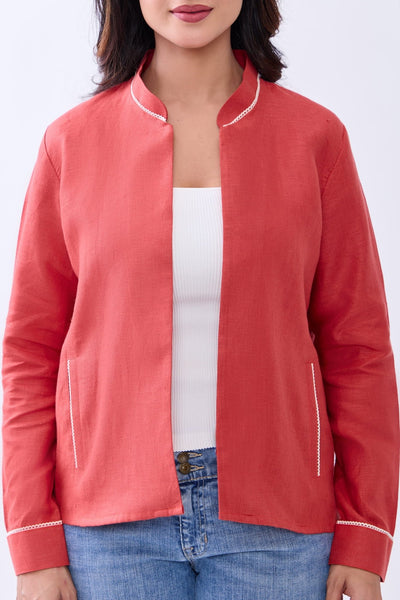 Hemp Women’s Front Open Blazer | Sustainable Eco - Friendly Jacket – Womens Blazer on Brown Living™. SKU: GBL01-RED-S. Img 2.