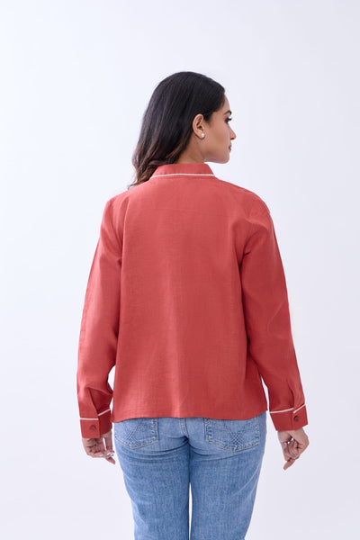 Hemp Women’s Front Open Blazer | Sustainable Eco - Friendly Jacket – Womens Blazer on Brown Living™. SKU: GBL01-RED-S. Img 5.