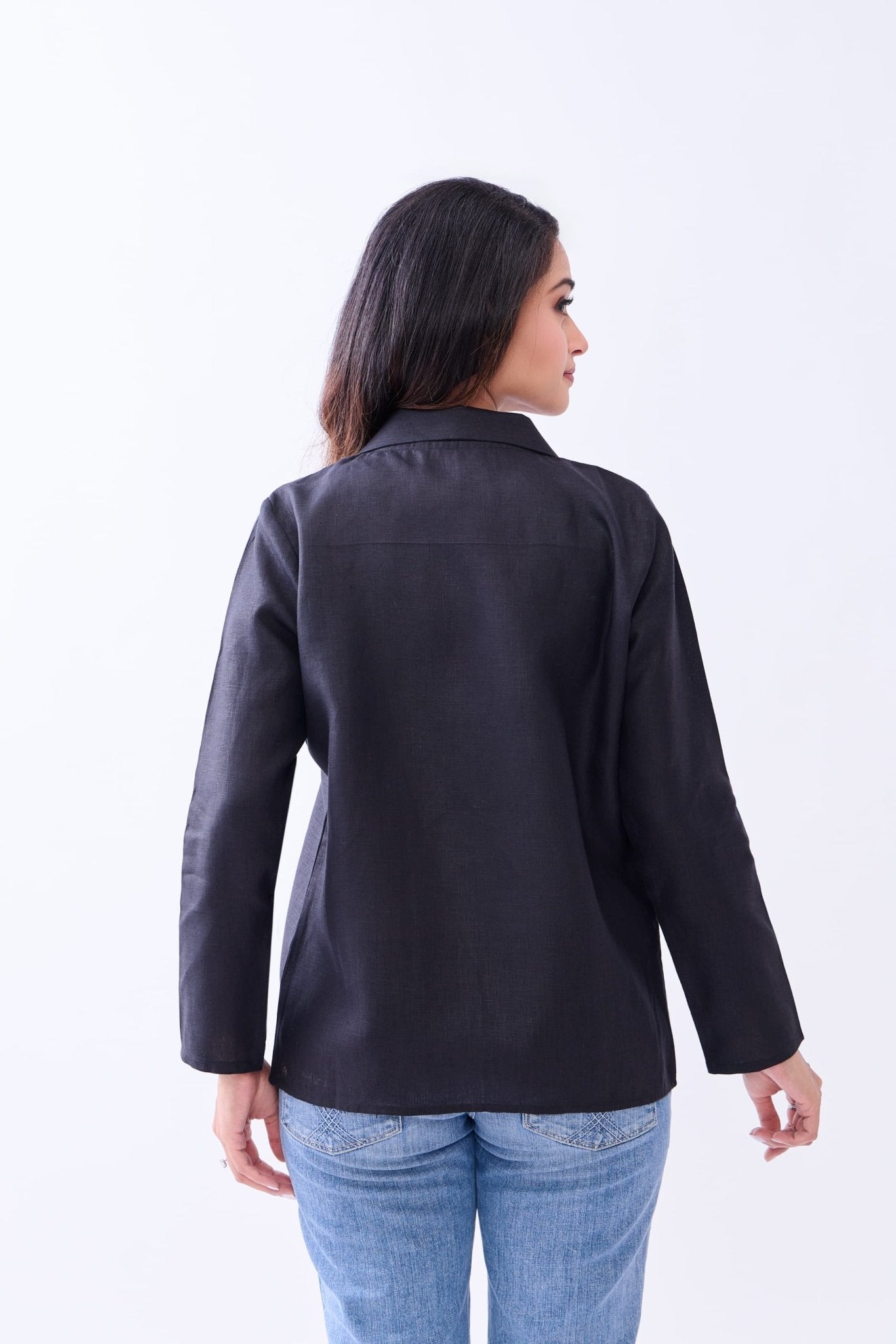 Hemp Women's Open - Front Blazer – Womens Blazer on Brown Living™. SKU: GBL03-BLACK-S. Img 10.